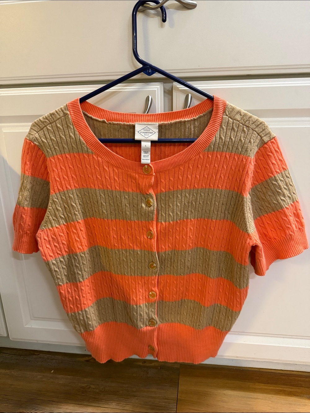 Tommy Bahama Orange and Tan Striped Short-Sleeve Button-Front Top